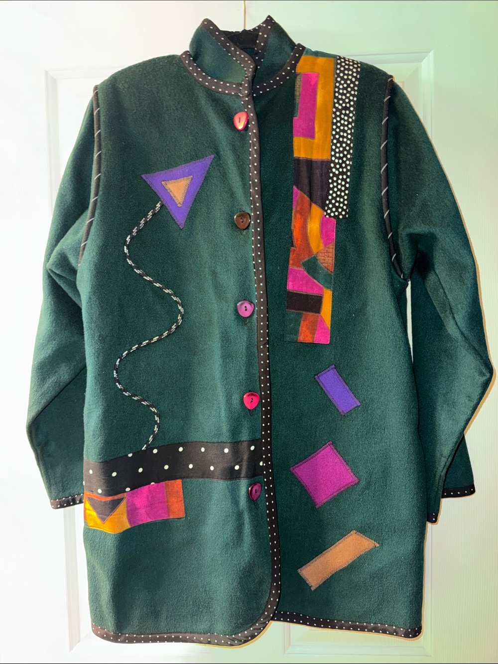 Lynn Murray Vintage Forest Green Artful Patchwork Coat